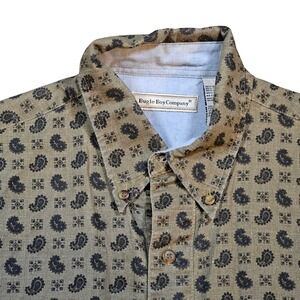 Vintage 90s Mens Medium Paisley Button Down Shirt Cotton Olive Green  Grandpa
